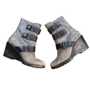 Sorel Women’s After Hours Grey Black Leather Wedge Ankle Boot Size US 8 S4